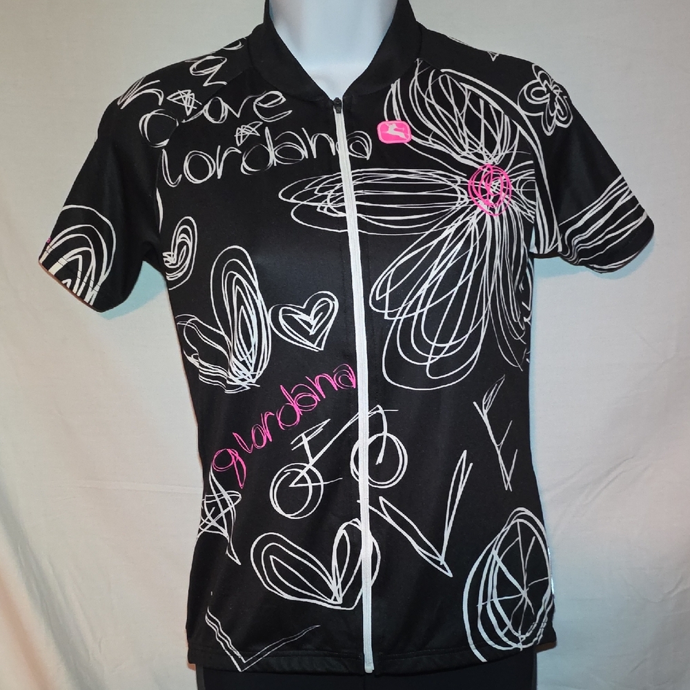 Giordana Women’s Black & White Graphic Cycling Jersey with Pink Accents
